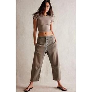 We The Free W Sz 26 Osaka Tree Bark Brown Denim Low Sling Slouchy Cropped Pant